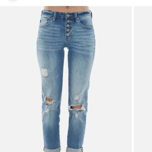 Kancan Medium Wash Five
Button Front Distressed Jeans 7/27